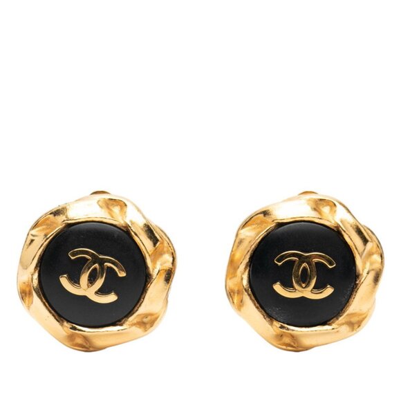 CHANEL Vintage Black Logo Earrings
